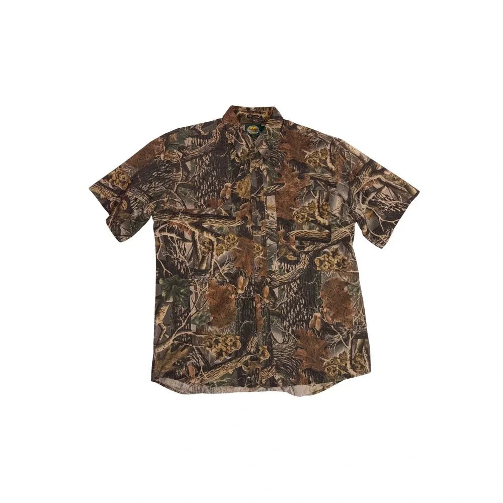 CABELA'S Camo Hunting Shirt Mens M Brown Seclusion 3D Vented Mesh Back Button Up
